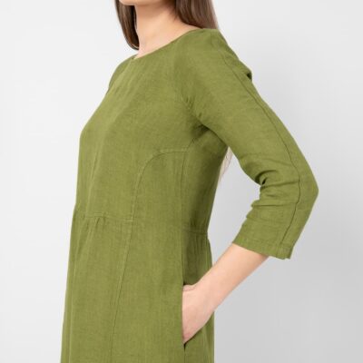 DELFINA Dress green 11 Green linen dress, with pockets