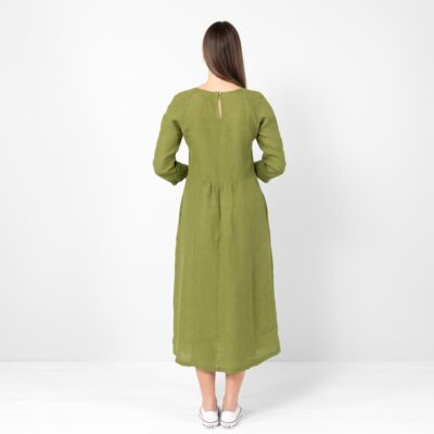 DELFINA Dress green 12 Green linen dress, button closure on back