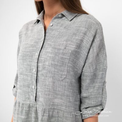 JUDIT Dress grey 8 Grey linen cotton dress collar and buttons