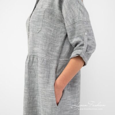 JUDIT Dress grey 9 Grey linen cotton dress side pockets