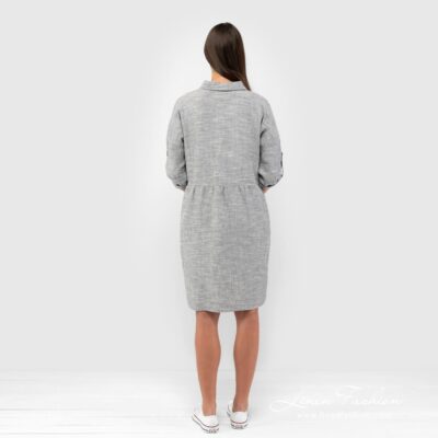 JUDIT Dress grey 10 Grey linen cotton dress back side