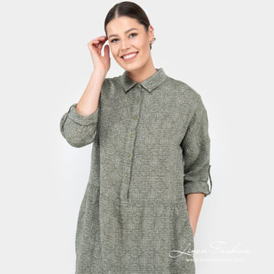 JUDIT FLORA Dress moss green 7 moss green linen dress with pockets.