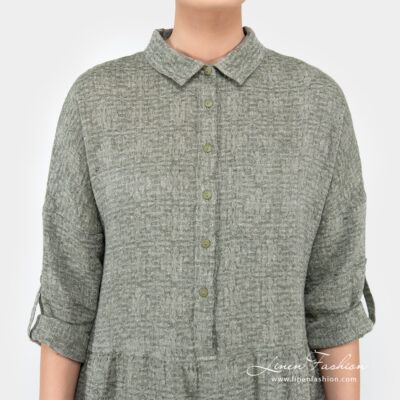JUDIT FLORA Dress moss green 9 moss green linen dress with collar and buttons.