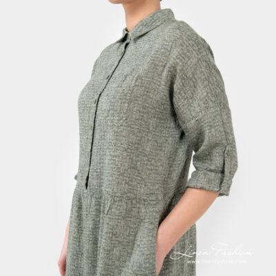 JUDIT FLORA Dress moss green 8 moss green linen dress with 3/4 sleeves.