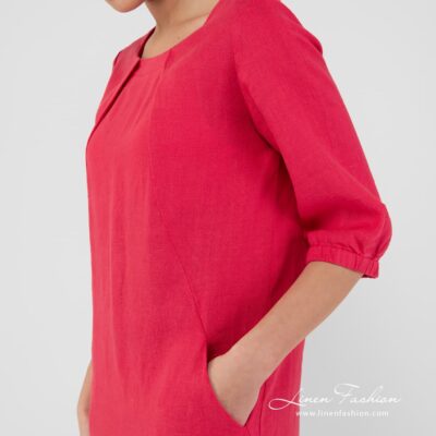 ALFA Dress red 7 Red dress of 100% linen fabric.