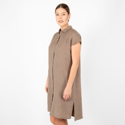 GINA Dress brown 8 brown linen dress, washed