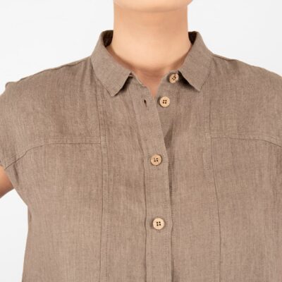 GINA Dress brown 10 brown linen dress, with button closure