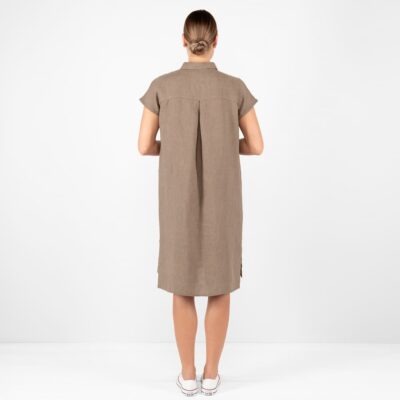 GINA Dress brown 12 brown linen dress from backside