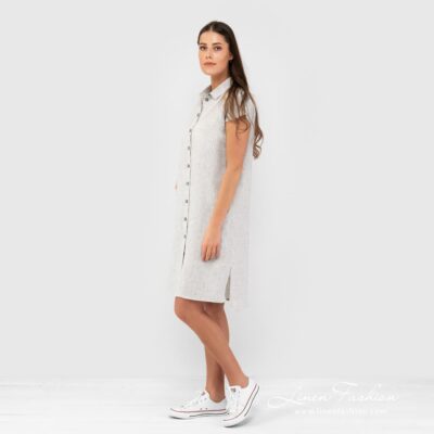GINA Dress white 8 White linen dress slits on the sides