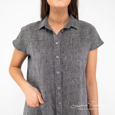 GINA Dress black 10 GINA black linen dress buttons and collar