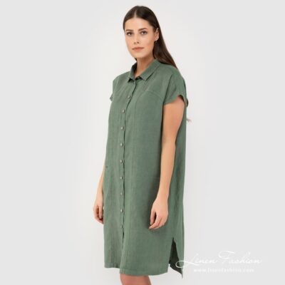 GINA Dress green 9 Green linen dress slits on the sides