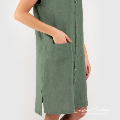 GINA Dress green 11 Green linen dress pocket