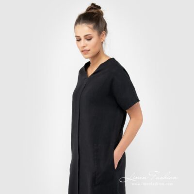 TOKYO Dress black 10 Black linen dress.