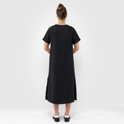 TOKYO Dress black 12 Black dyed linen dress.