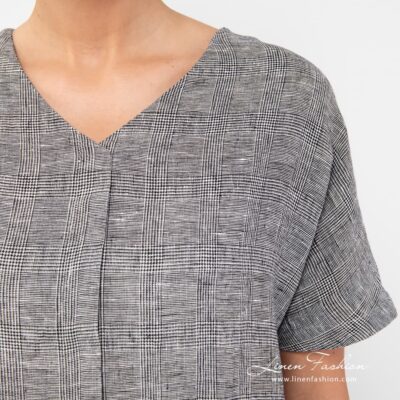 TOKYO Dress checked 10 Checked linen dress of 100% linen fabric.