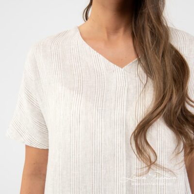 TOKYO Dress striped 8 100% linen dress in off white colour.