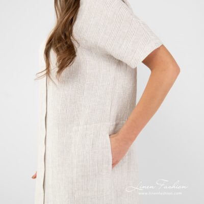 TOKYO Dress striped 9 Off white linen dress.
