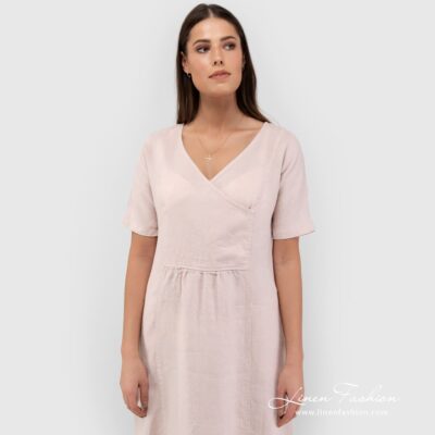 MELENA Dress light pink 6 Rosy linen dress wrinkled in front and back