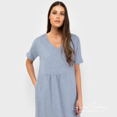 MELENA Dress light blue 6 Light blue linen dress.