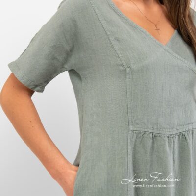 MELENA Dress bluish green 7 Bluish green dress of 100% linen fabric.