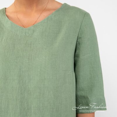 MALVINA Dress green 7 Green coloured 100% linen dress.