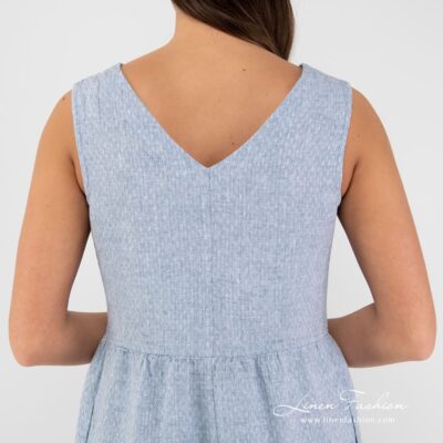 JAMAIKA Dress blue 10 Blue linen dress back side V-neck
