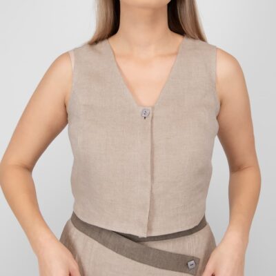 BRITTANY Vest sand 9 linen sand vest hidden button closure