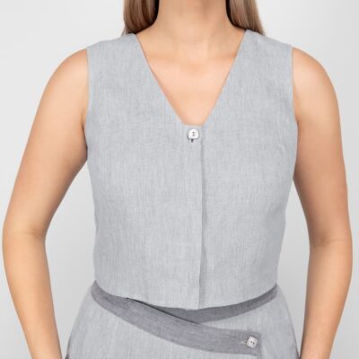 BRITTANY Vest grey 9 grey linen vest with hidden button closure