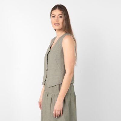 NELY Vest grey-green 11 Linen vest grey-green with buttons, 100% linen