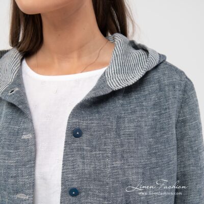 AZORA Jacket 12 Linen navy jacket neckline