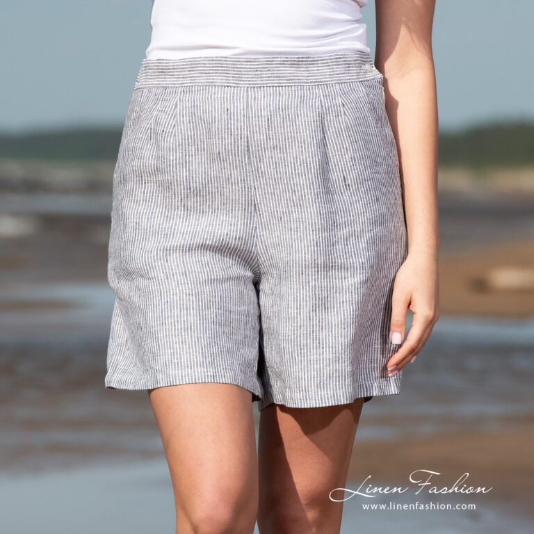 linen striped shorts.
