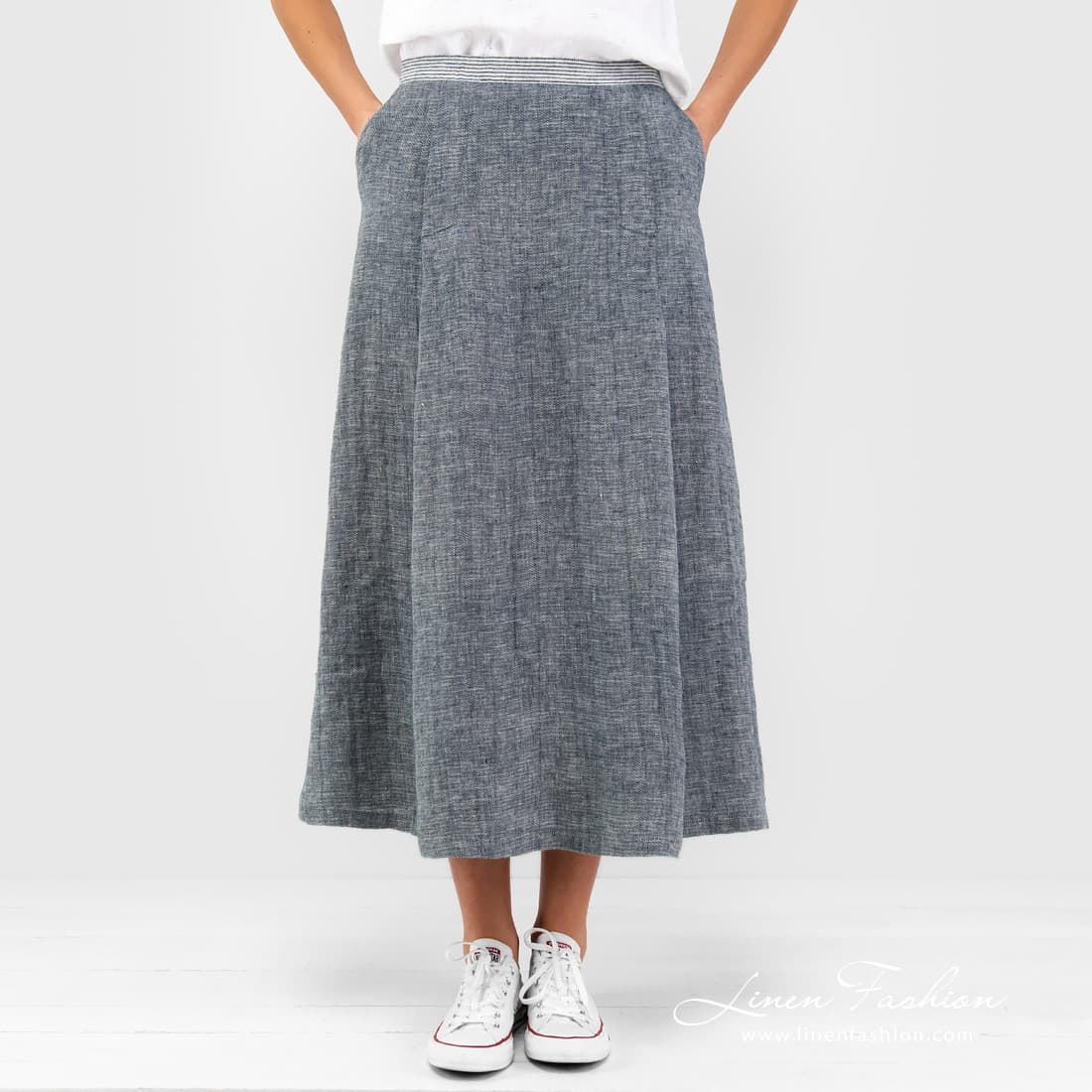 AZORA blue skirt striped waist.