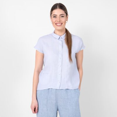 KRISTI Shirt bluish-grey 7 Linen bluish-grey shirt, short sleeves