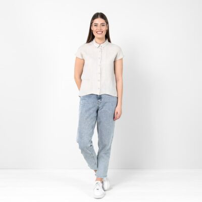 KRISTI Shirt beige 8 Beige linen shirt, short sleeves
