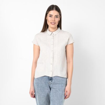 KRISTI Shirt beige 6 Beige linen shirt, classic collar