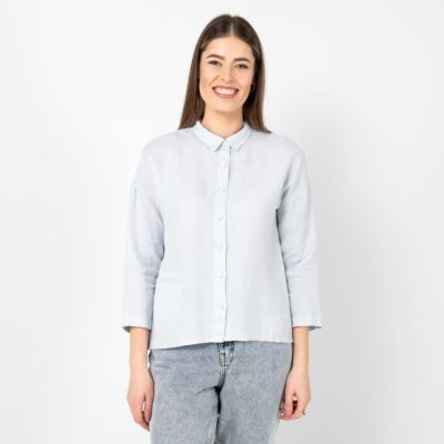 BIANCA Shirt bluish grey 6 grey blue linen shirt blouse, 3/4 sleeves