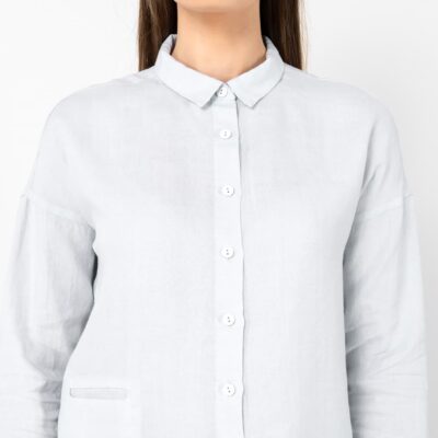 BIANCA Shirt bluish grey 8 grey blue linen shirt blouse, classic shirt collar