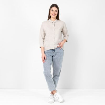 BIANCA Shirt beige 8 Beige linen shirt blouse, straight silhouette