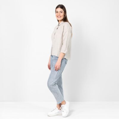 BIANCA Shirt beige 11 Beige linen shirt blouse, button down
