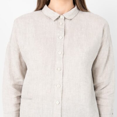 BIANCA Shirt beige 10 Beige linen shirt blouse, classic shirt collar