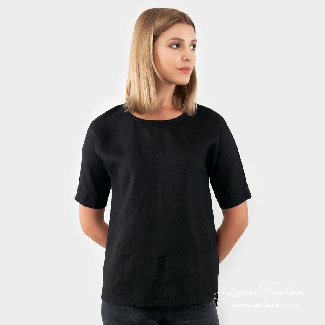 IBIZA black linen blouse