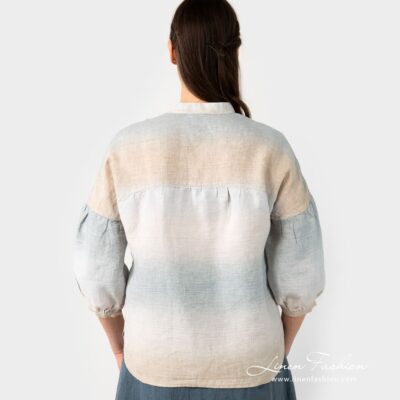 PALMA Blouse striped 10 PALMA multicolored striped linen blouse from back side