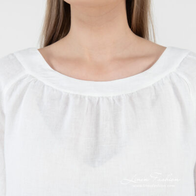 FREDA Blouse white 11 linen blouse white with rounded neck.