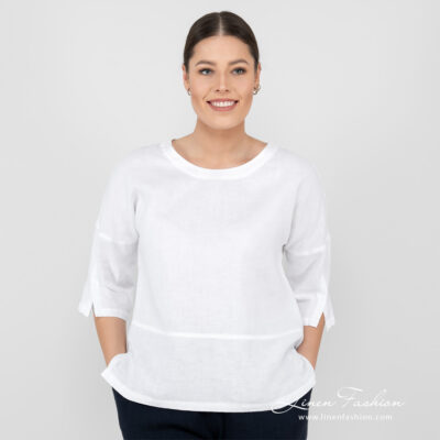 DAPHNE Blouse white 5 white linen blouse 3/4 sleeves.