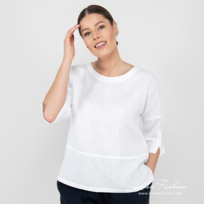 DAPHNE Blouse white 6 white linen blouse 3/4 sleeves, washed.