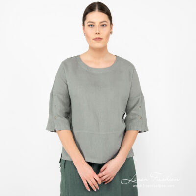 DAPHNE Blouse green 8 linen green blouse with sleeves.