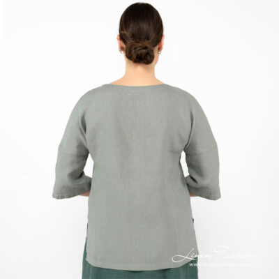 DAPHNE Blouse green 10 linen green blouse with sleeves from backside.