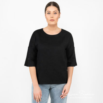 DAPHNE Blouse black 8 black linen blouse .