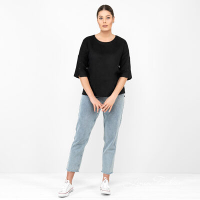 DAPHNE Blouse black 7 black linen blouse full view.