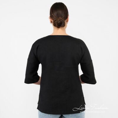 DAPHNE Blouse black 10 black linen blouse from backside.